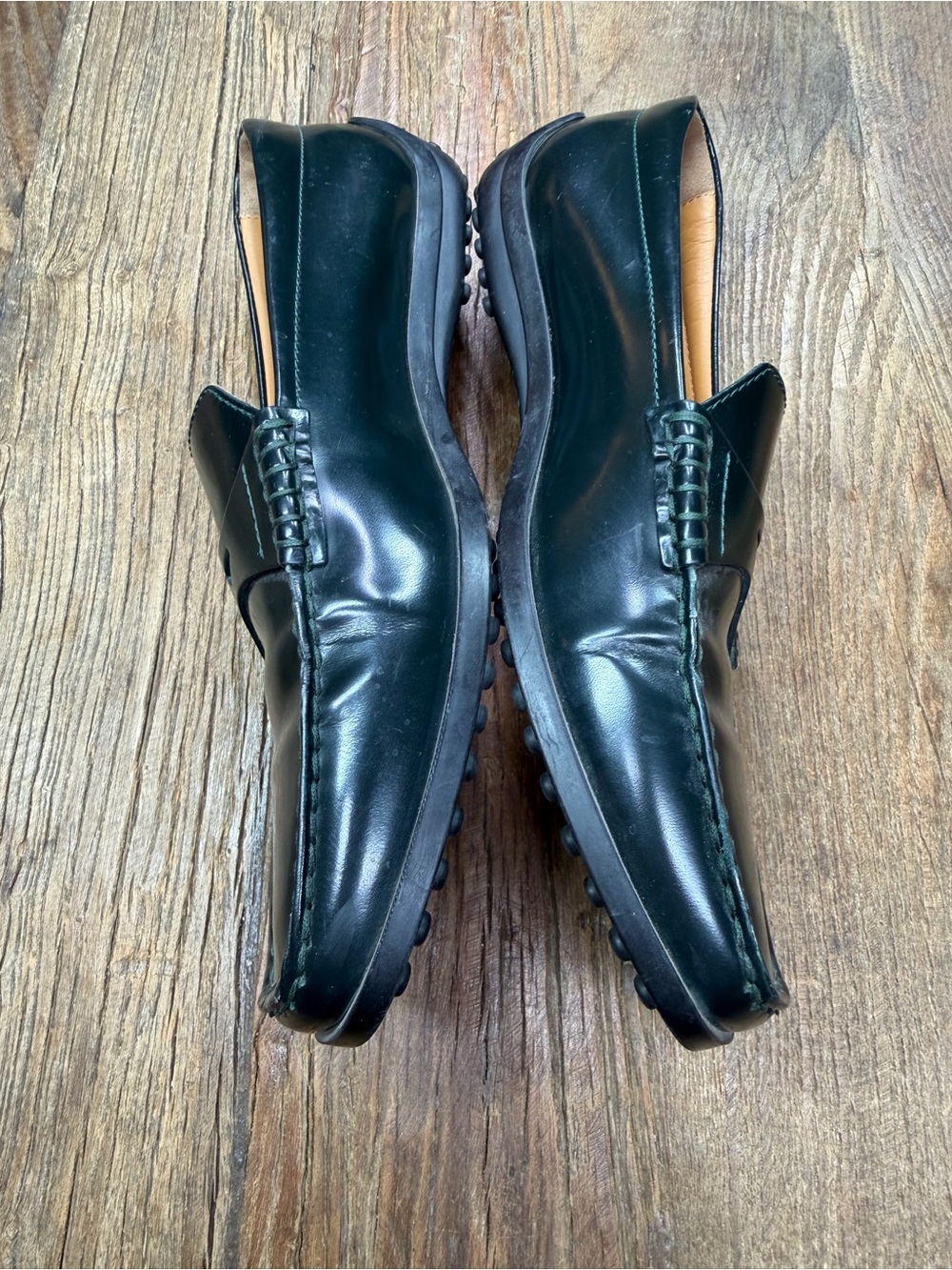 Tod's Women's Dark Green Leather Penny Loafers Size 37 ~ US 7 - Picture 8 of 15